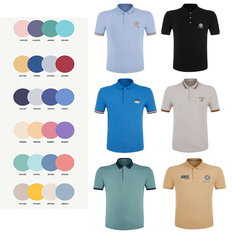 남성용 embroidered polo shirts 95% Cotton 5% Spandex 단袖 티셔츠 슬림 피트