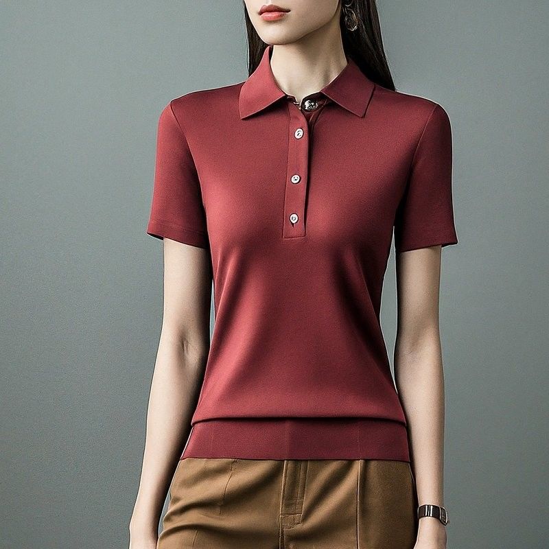 직제 짧은 장갑 여자 폴로 셔츠 평면 염색 안티 주름 OEM ODM