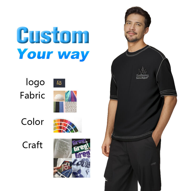 핫 세일 품질 여름 블랙 드롭 숄더 남성 헤비 웨이트 코튼 오버사이즈 스트리트웨어 티셔츠