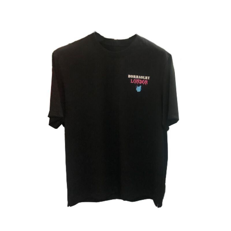 공장 핫 판매 로고 수직 프린트 가중 중형 하트 어깨 검은색 흰색 남성 티셔츠