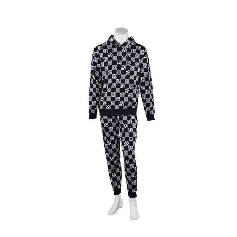 패션 피부 친화적 체크보드 후디와 트랙 바지 테리 조거 스포츠 스트리트 웨어 남성용 스웨터 세트