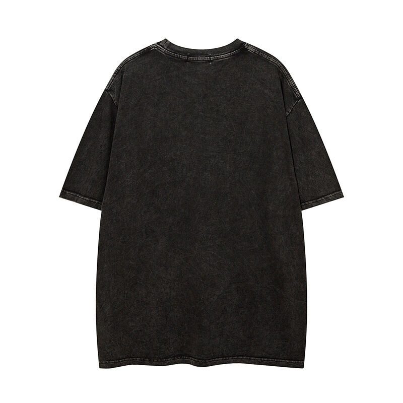 고품질 스트리트 웨어 크루 목 티셔츠 어플리케이트 패치 브로더링 산 씻은 빈티지 티셔츠