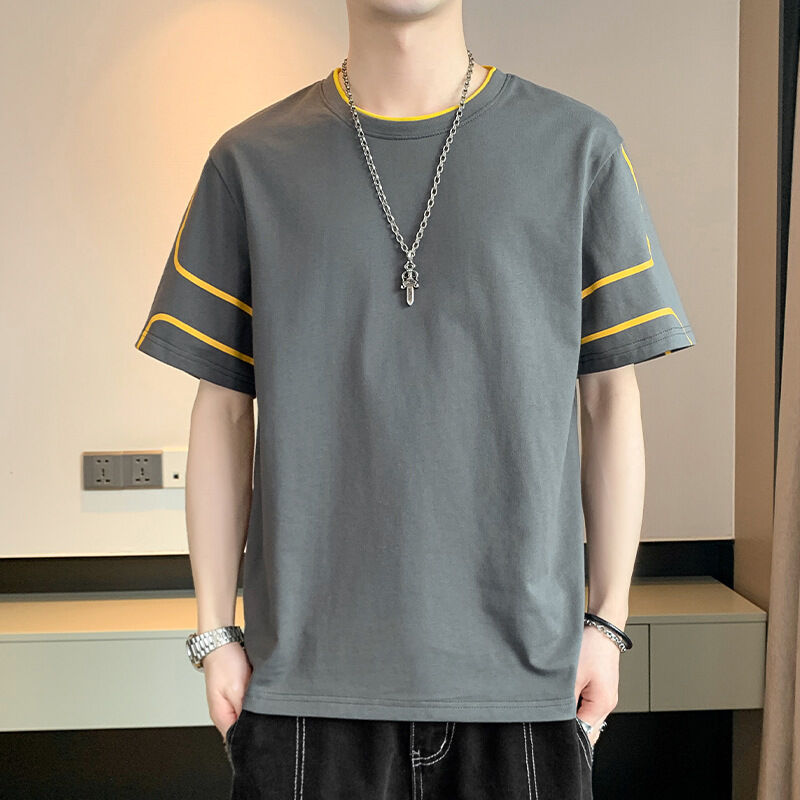 남성용 루즈핏 반팔 여름 티셔츠, 맞춤 로고 자수 및 프린트 디자인