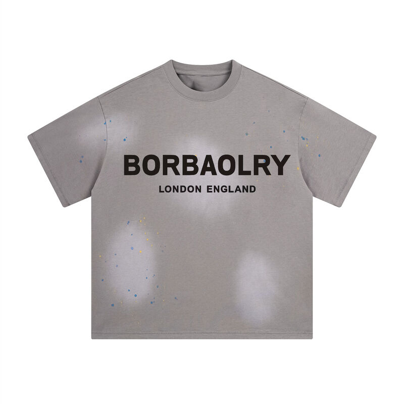 고품질 중량급 괴로운 남성의 박스 티셔츠 산성 세탁 과대 크기의 티셔츠 커스텀 절단 티셔츠 남성