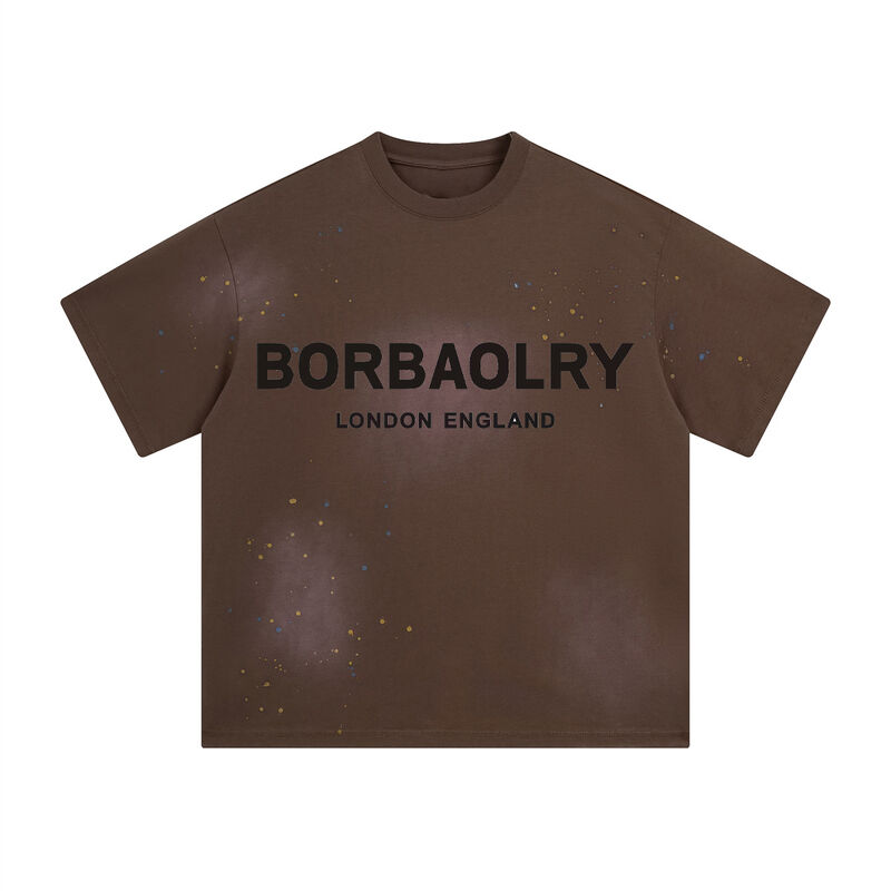 고품질 중량급 괴로운 남성의 박스 티셔츠 산성 세탁 과대 크기의 티셔츠 커스텀 절단 티셔츠 남성