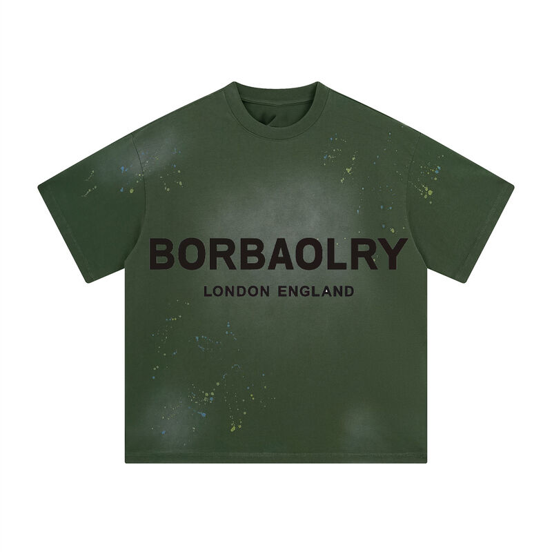 고품질 중량급 괴로운 남성의 박스 티셔츠 산성 세탁 과대 크기의 티셔츠 커스텀 절단 티셔츠 남성