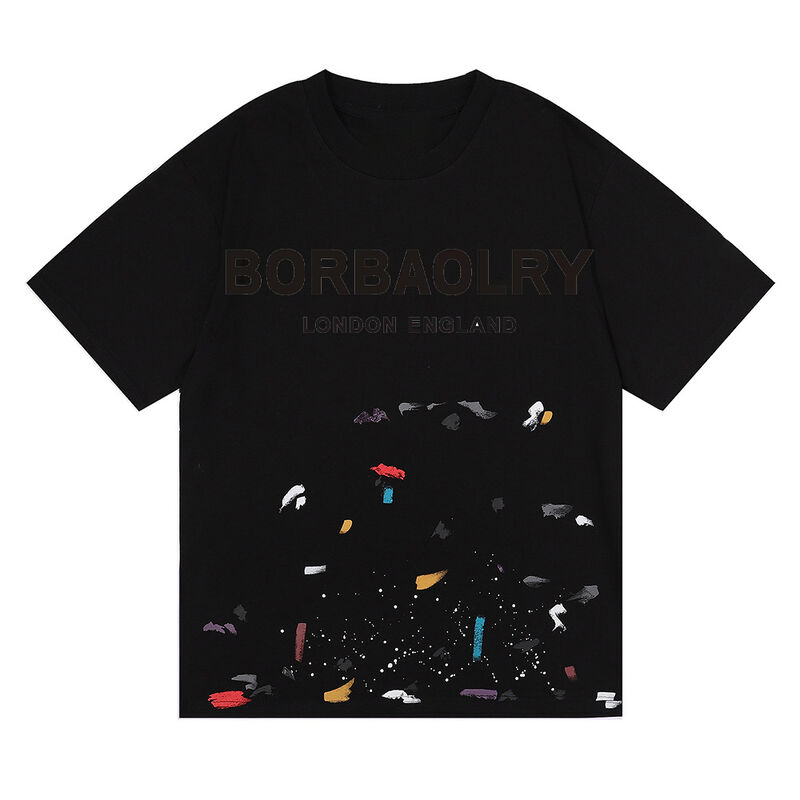 커스텀 남성용 애시드 워싱 티셔츠 갤러리 스트릿웨어 그래피티 페인트 스플래쉬 코튼 도매 솔리드 패턴 니트