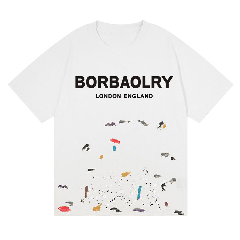 커스텀 남성용 애시드 워싱 티셔츠 갤러리 스트릿웨어 그래피티 페인트 스플래쉬 코튼 도매 솔리드 패턴 니트