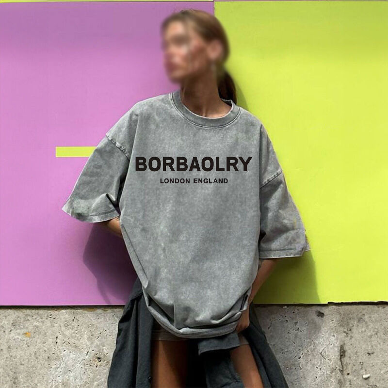 고품질 면 티셔츠 오버사이즈 빈티지 단색 워싱 티셔츠 헤비웨이트 빈티지 티셔츠