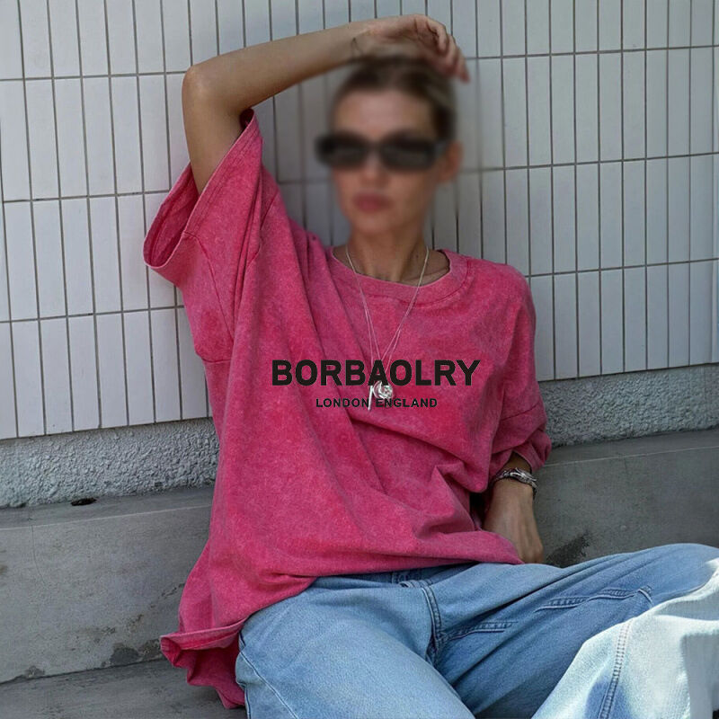 고품질 면 티셔츠 오버사이즈 빈티지 단색 워싱 티셔츠 헤비웨이트 빈티지 티셔츠