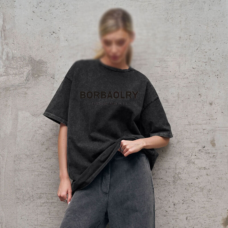 고품질 면 티셔츠 오버사이즈 빈티지 단색 워싱 티셔츠 헤비웨이트 빈티지 티셔츠