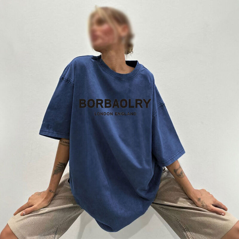 고품질 면 티셔츠 오버사이즈 빈티지 단색 워싱 티셔츠 헤비웨이트 빈티지 티셔츠