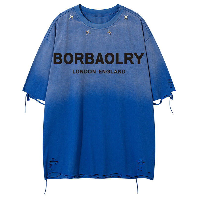 여름 세탁 구형 대형 빈티지 거리 버튼 장식 크기 빈 평면 티셔츠 스포츠 티셔츠 짧은袖 남성 스타일