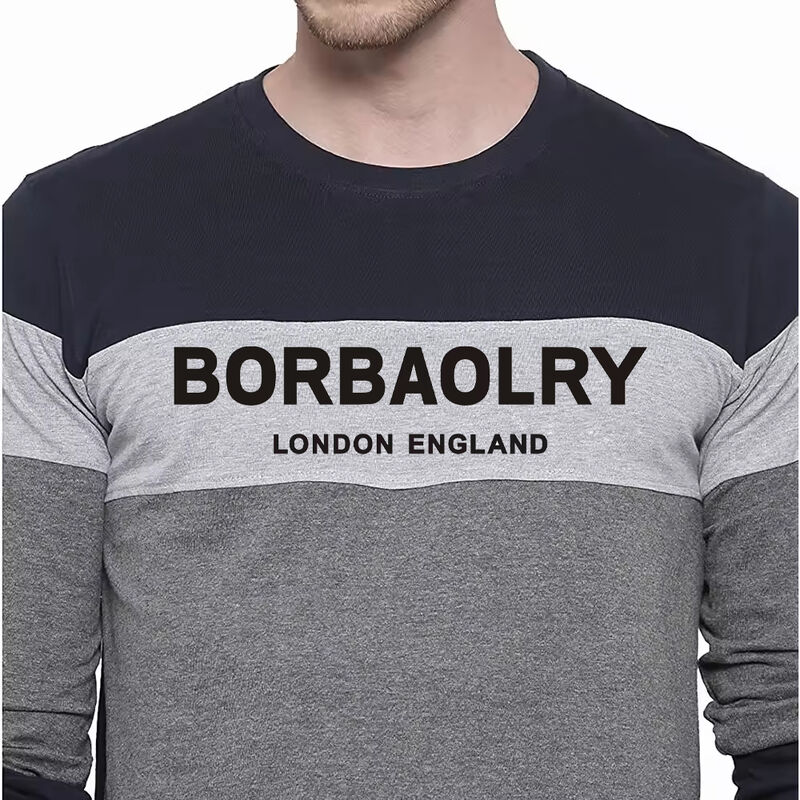 남성 가을/겨울 남성 빅사이즈 라운드넥 컬러 블록 풀오버 얇은 긴팔 티셔츠