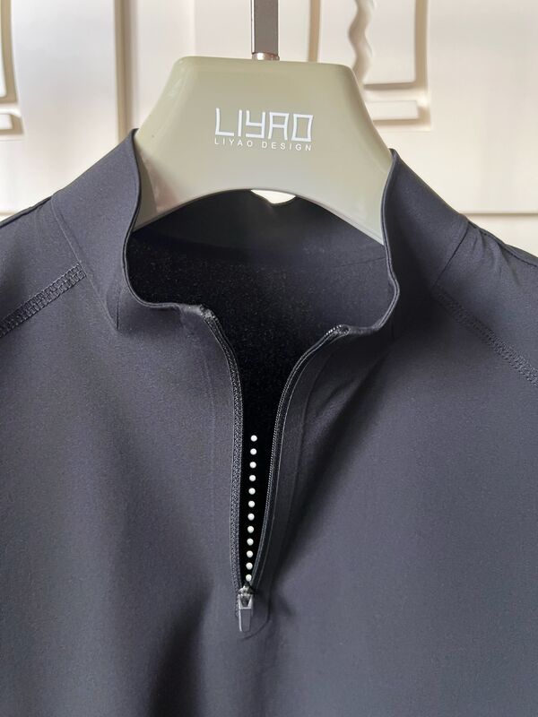 남성용 하이넥 반팔 티셔츠, 신축성, 속건성, 통기성 원단, 아웃도어 스포츠 티셔츠