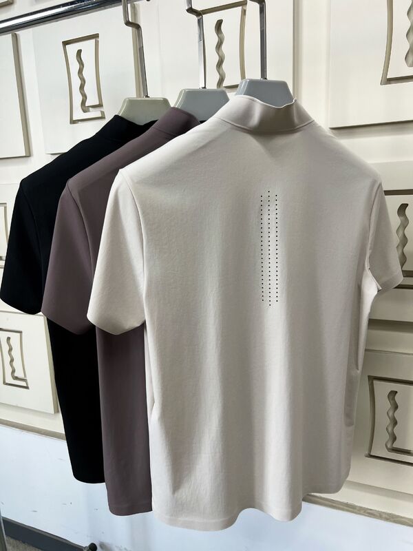 남성용 하이넥 반팔 티셔츠, 신축성, 속건성, 통기성 원단, 아웃도어 스포츠 티셔츠