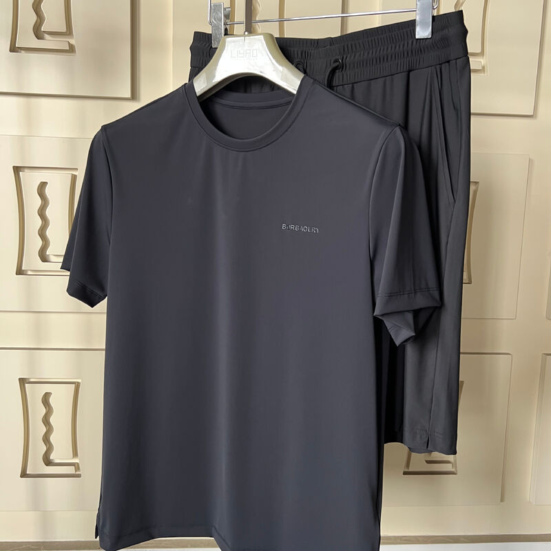 남성 스포츠 티셔츠 검은색 캐주얼 스포츠 세트 - 짧은 - 장갑 티셔츠 & 바지, 자외선 보호 기능이있는 호흡이 가능한 직물