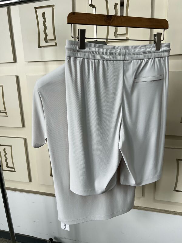 남성 스포츠웨어 라이트 그레이 반팔 상의 & 바지, 통기성 좋고 편안한 남성 티셔츠