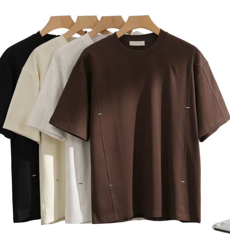 맞춤형 남성 루즈핏 반팔 상의 편안한 빈티지 스타일 심플 단색 캐주얼 웨어