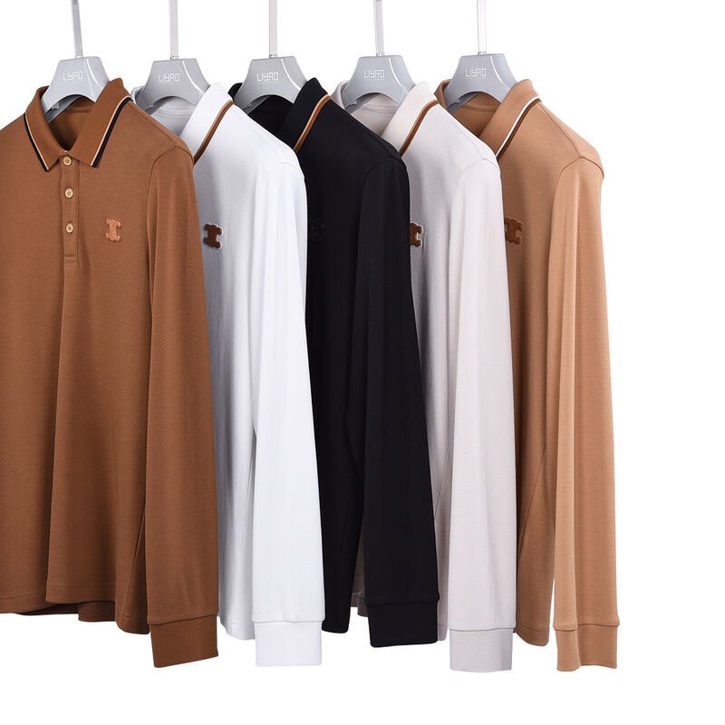 핫 셀링 디자인 안티 필링 평면 색상 새로운 장袖 폴로 셔츠 콘트라스트 칼러 디자인 사용자 지정 로고