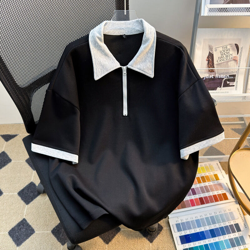 고품질 소매 남성 의류 크기가 큰 지퍼 셔츠 제조자 빈 남성 단袖 셔츠