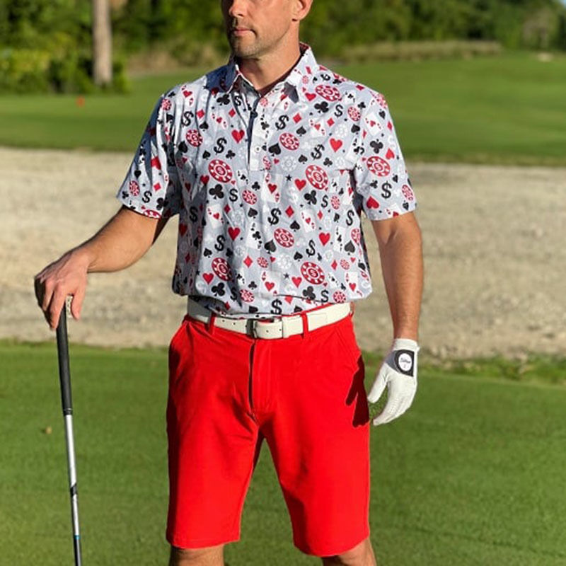 OEM 고품질 남성 포커 블랙잭 골프 반팔 4방 스트레치 경량 속건 골프 폴로 셔츠 맞춤 로고