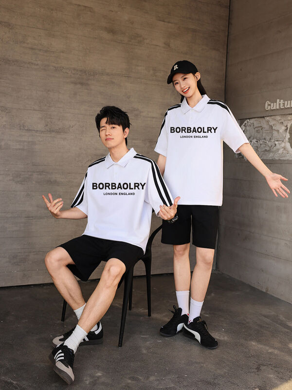 여름 남성용 반팔 폴로 셔츠 아메리칸 하이 스트릿 스타일 칼라 반팔 티셔츠 스타일리시 니트 레터