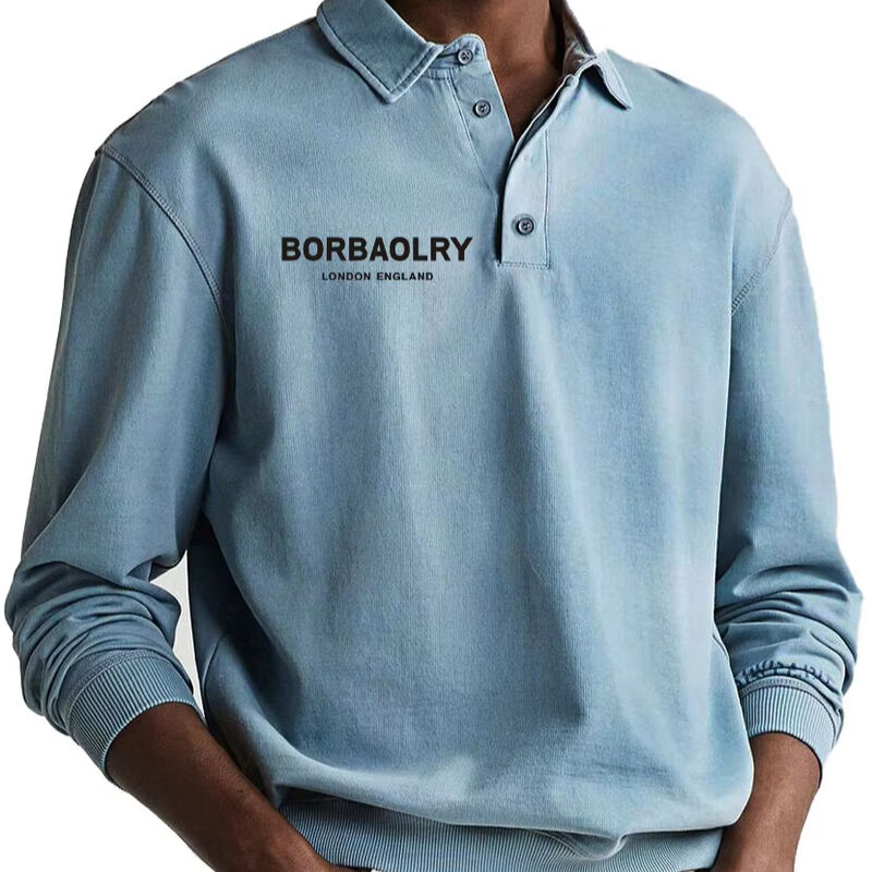 고품질 면 커스텀 로고 솔리드 니트 캐주얼 폴로 셔츠 도매 속건 스포츠 남성 긴팔 폴로 셔츠